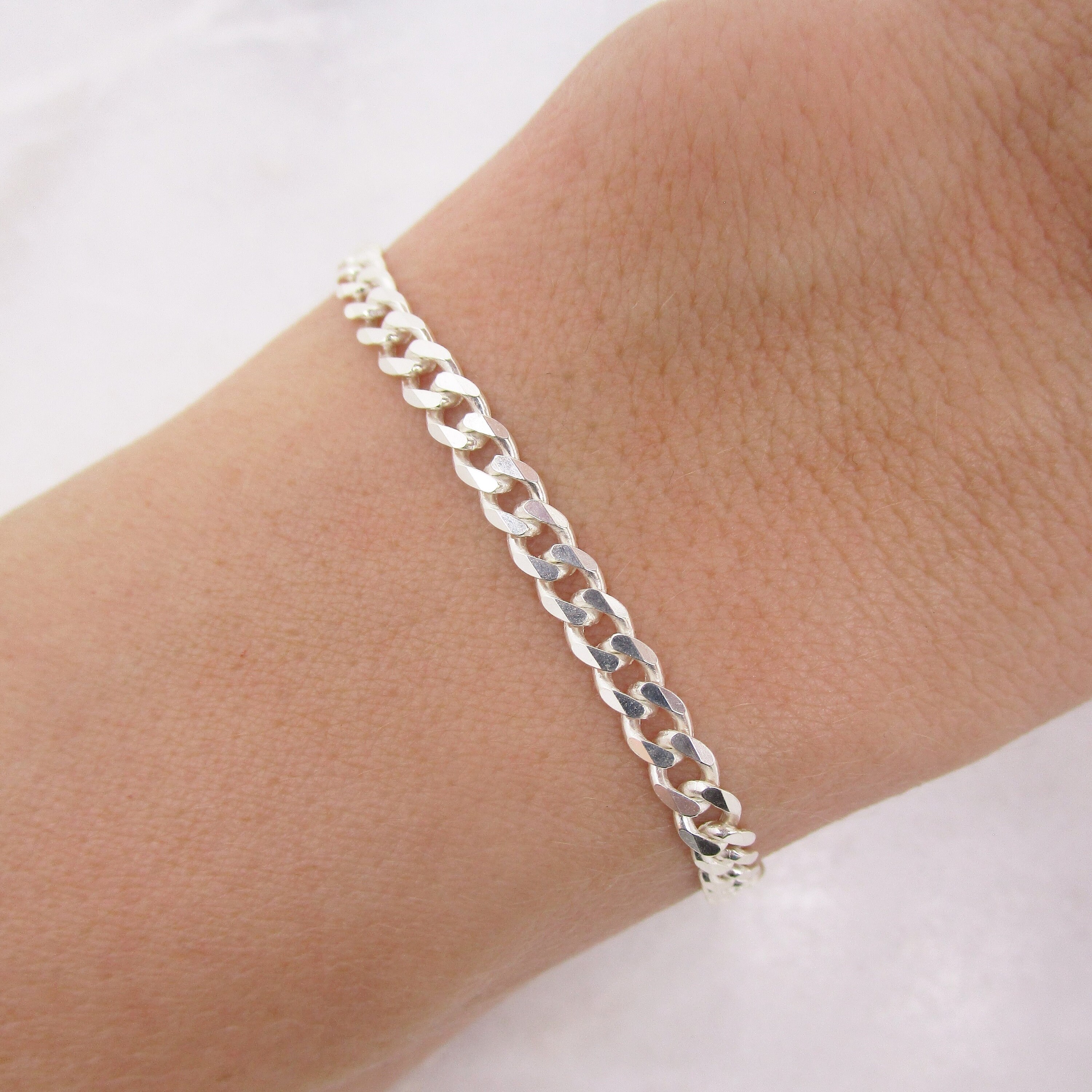 925 Sterling Silver Curb Chain Bracelet, Thick Link Unisex 925 Sterling Silver Curb Chain Bracelet, Thick Link Unisex