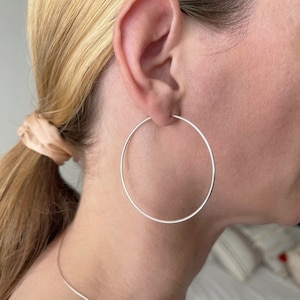 Big Silver Hoops, 925 Sterling Silver Large Hoop Earrings, Light Weight