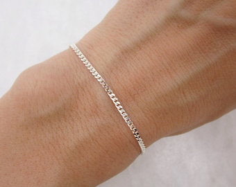 Dainty Curb Chain Bracelet, 925 Sterling Silver Thick Link Layering