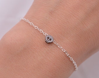 Gunmetal Skull Bracelet, Tiny Skull Halloween Bracelet, Spooky Season Gift for Her