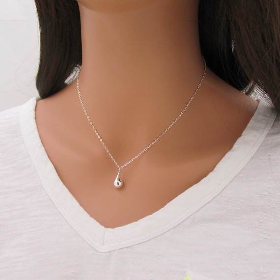 ★HAS★ HDM020 Tear drop slide necklace CZIR Clear Crystal Teardrop Pendant Silver Plated Necklace