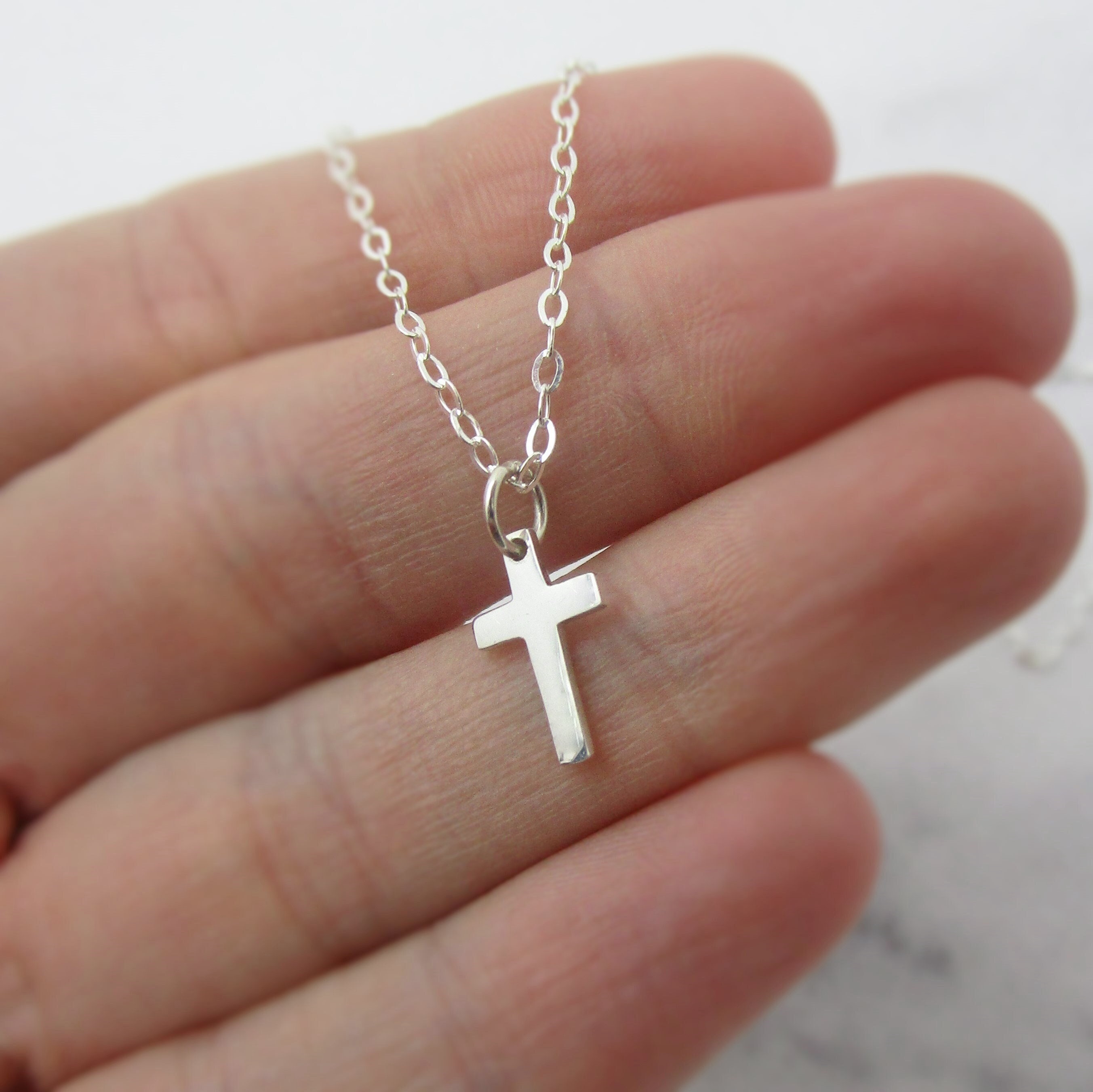 Sterling Silver Childs Tiny Cross Necklace, First Communion Gift, Baptism, Confirmation