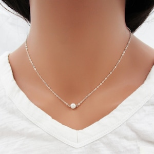 Real Pearl Necklace, 925 Sterling Silver and Floating Freshwater Pearl Baroque