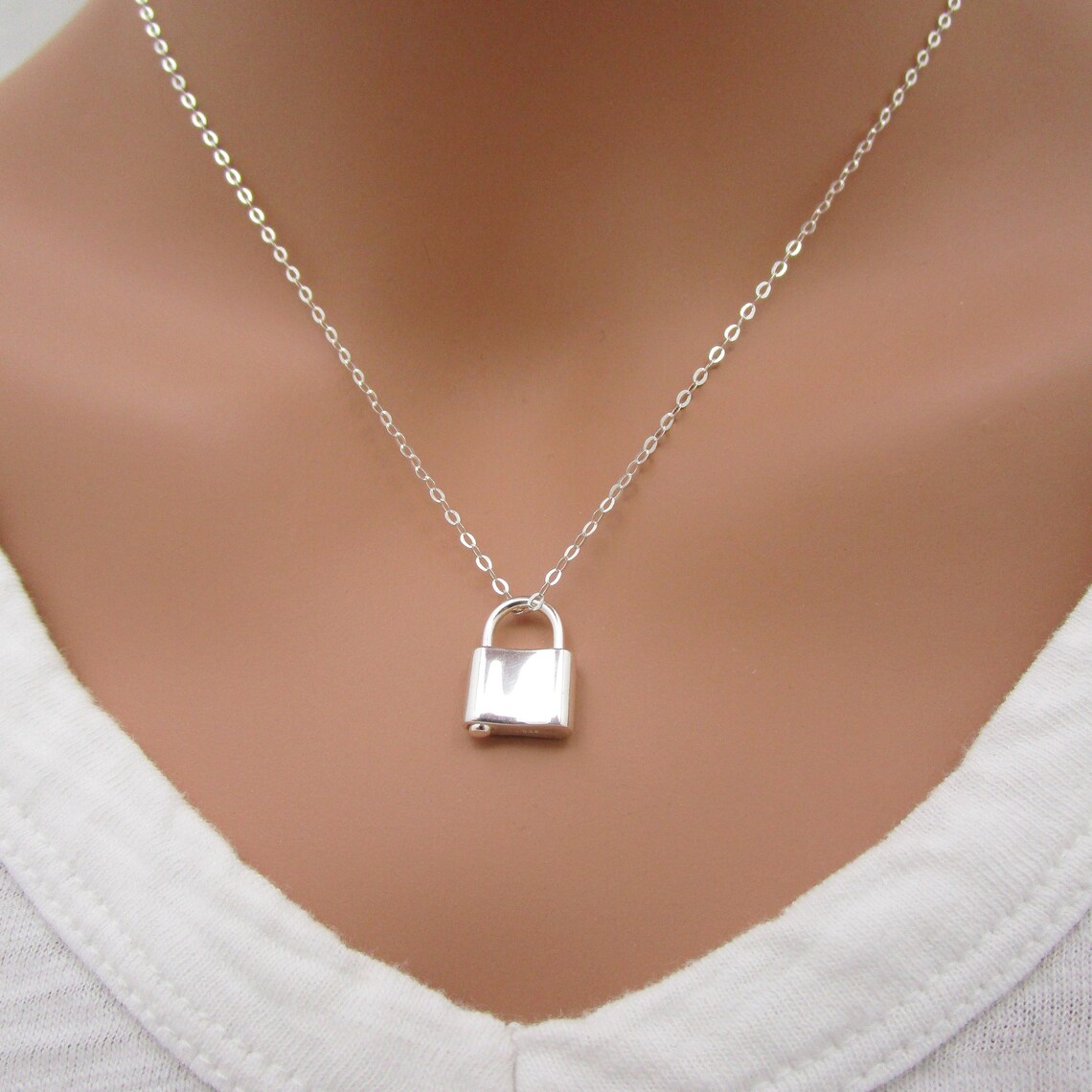 Sterling Silver Lock Necklace Tiny Padlock Necklace Etsy