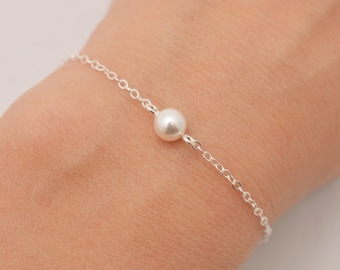 Sterling Silver Tiny Pearl Bracelet: Minimalist Bridesmaid Jewelry