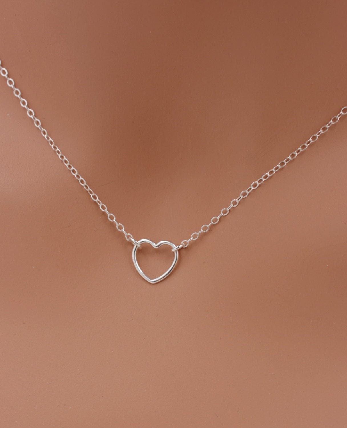 Open Heart Necklace, Sterling Silver Tiny Heart Necklace, 925 Sterling Silver, Valentines Day Gift for Her