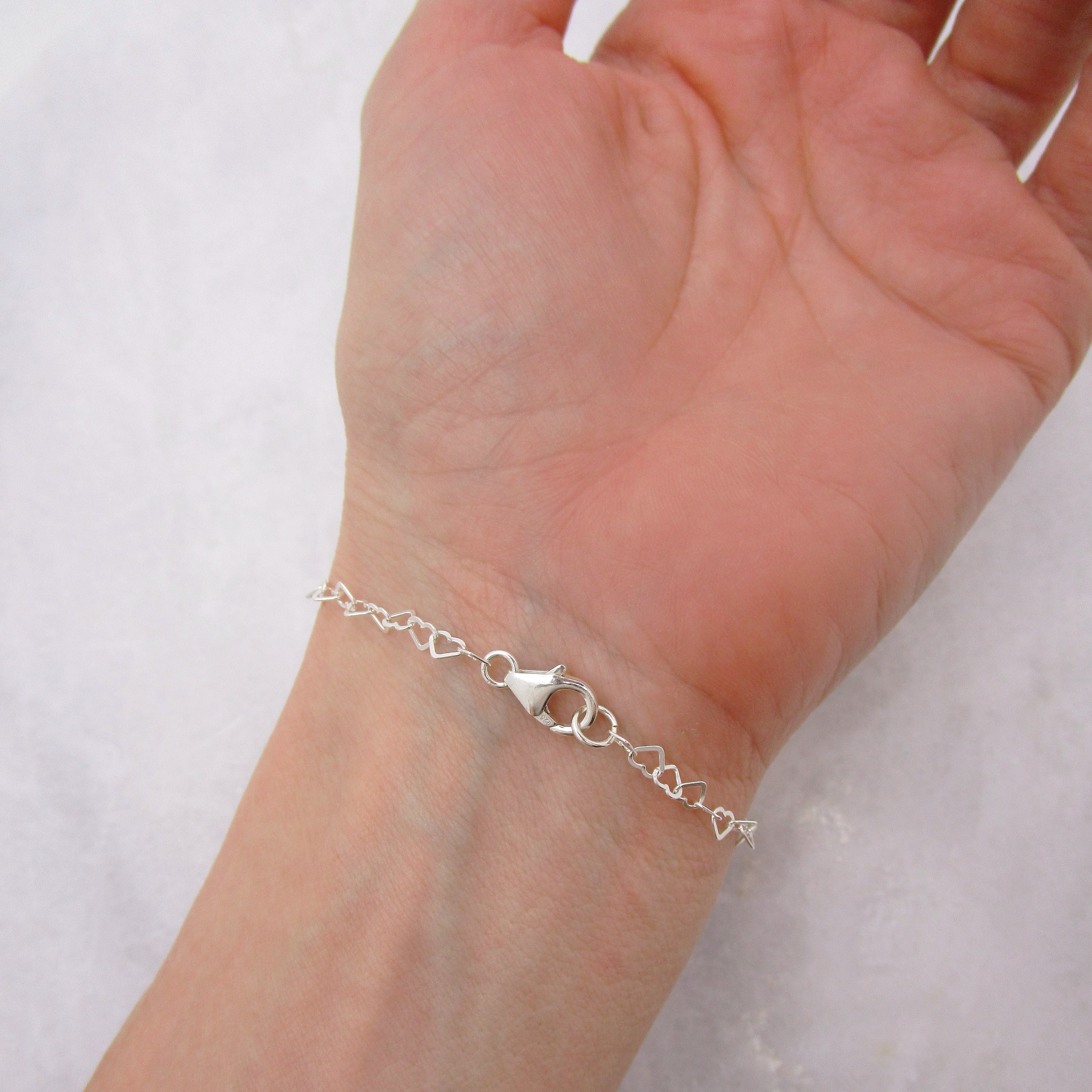 925 Sterling Silver Heart Chain Bracelet, Tiny Heart Links, Valentines ...