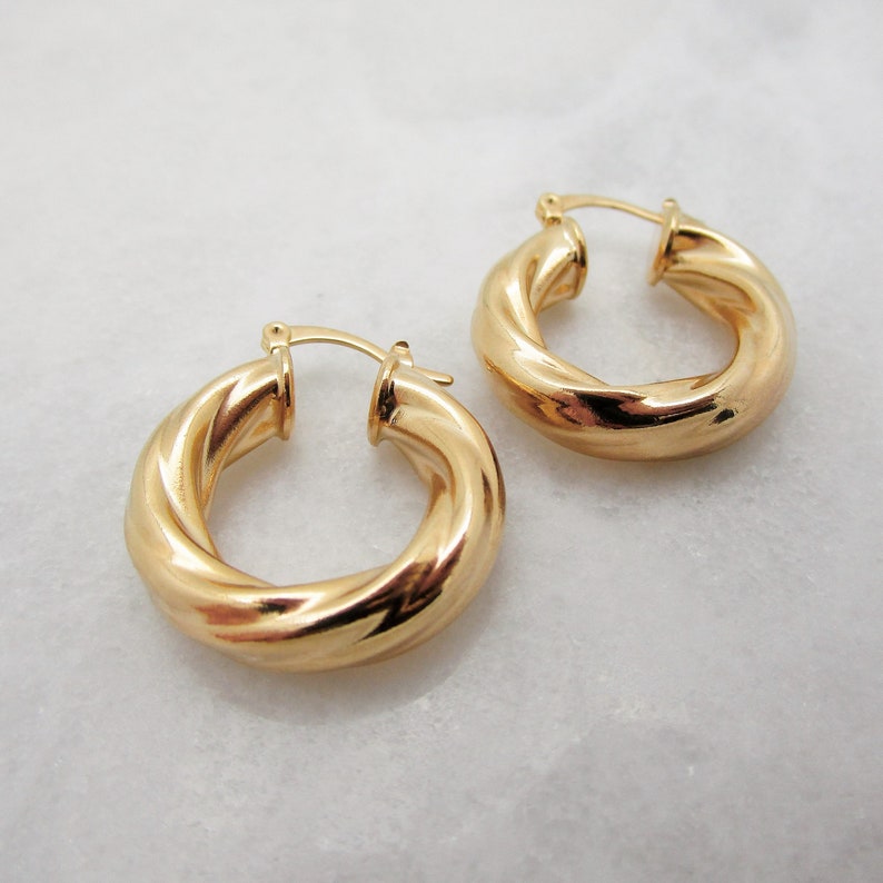 Gold Twisted Hoop Earrings Small Chunky Hoop Croissant - Etsy