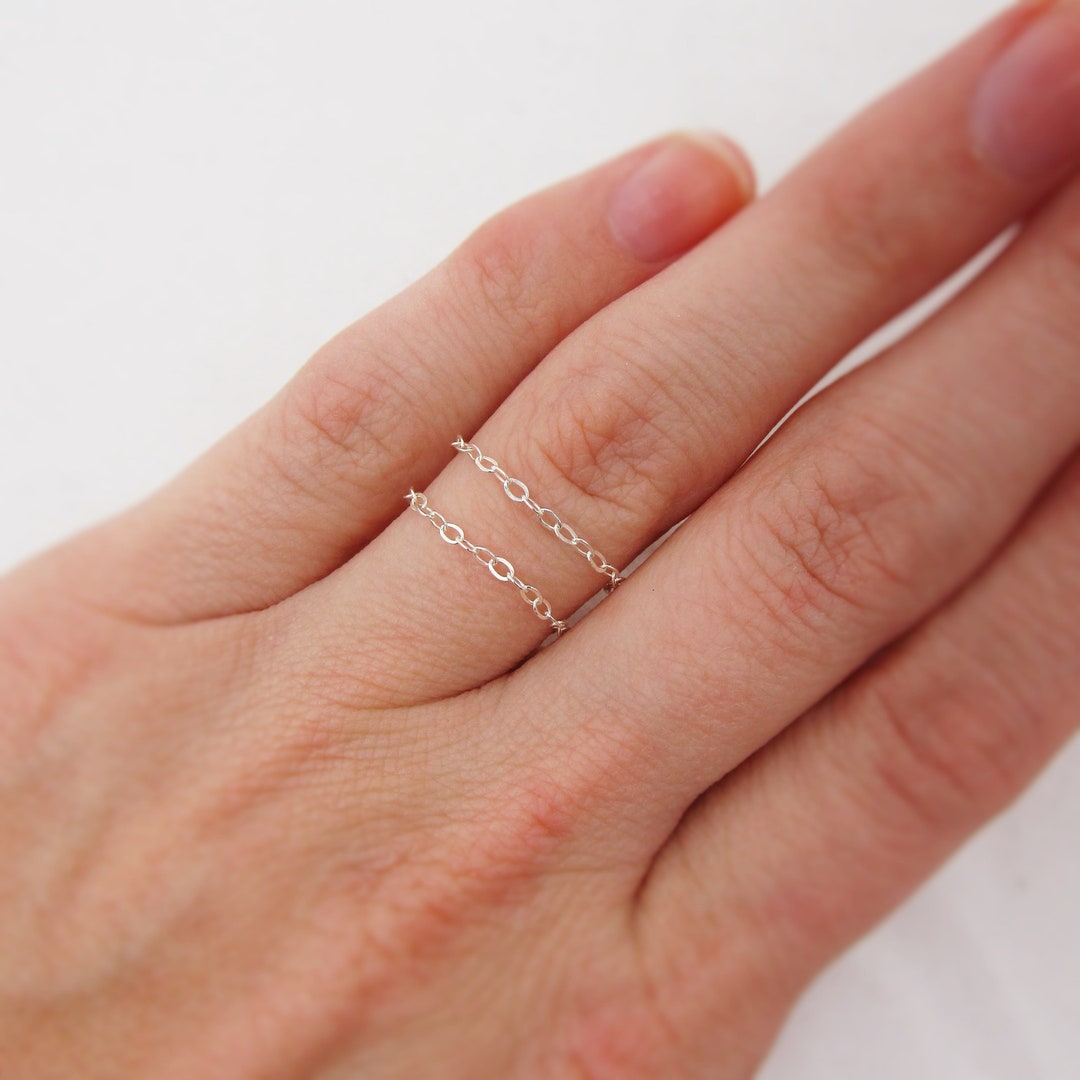 Set of 2 Sterling Silver Chain Rings, Dainty Thin Ring, Stackable