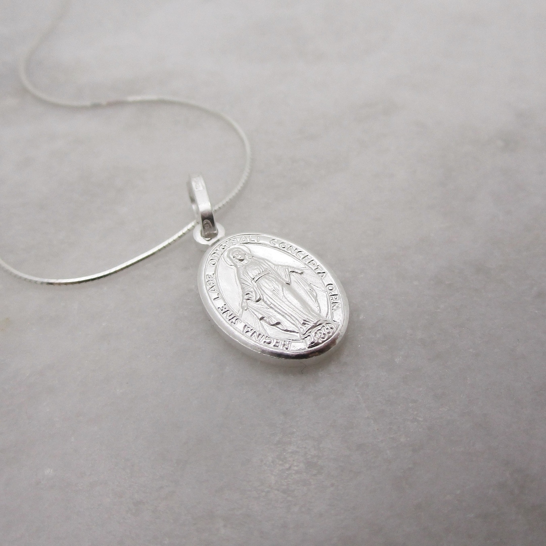 Sterling Silver Miraculous Medal Necklace, Virgin Mary Pendant With ...