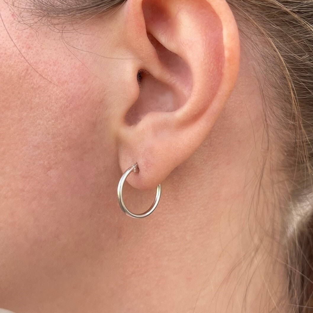 Sterling Silver Small Hoop Earrings, Dainty Hoops 15mm
