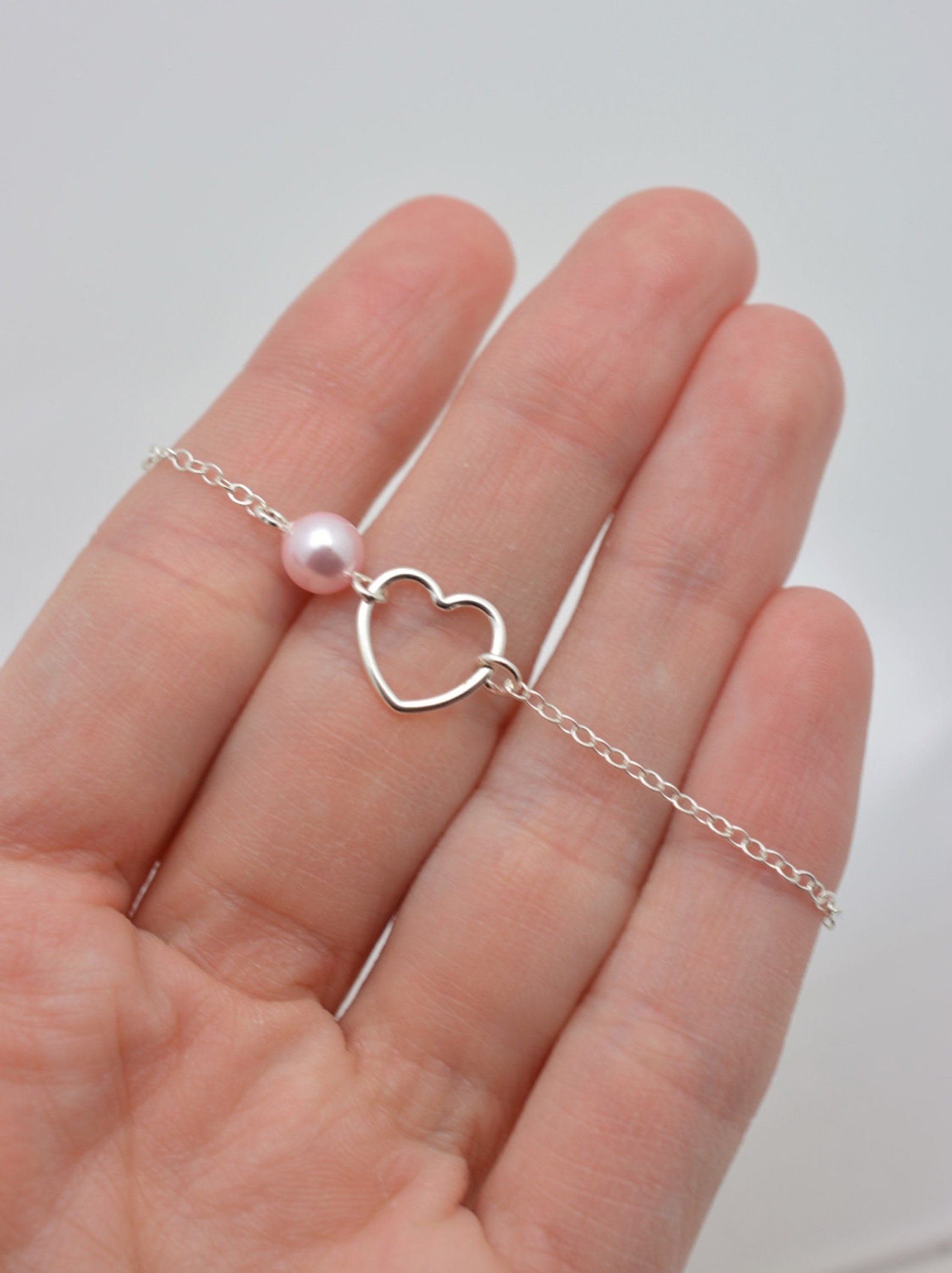 Pearl and Heart Bracelet Open Heart Bracelet With Pearl 925 Etsy