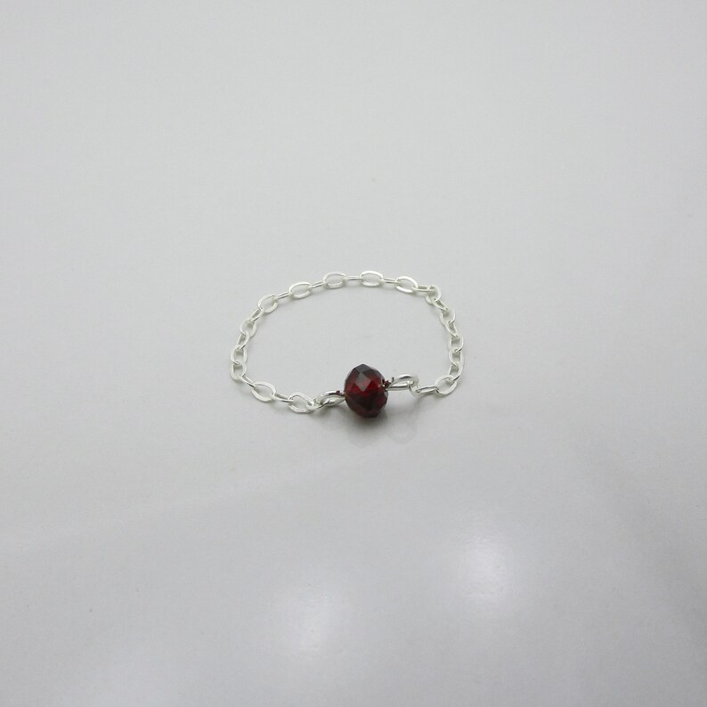 Dainty Garnet Ring in Sterling Silver, Tiny Garnet Gemstone Chain Ring, January Birthstone Stacking Ring image 7