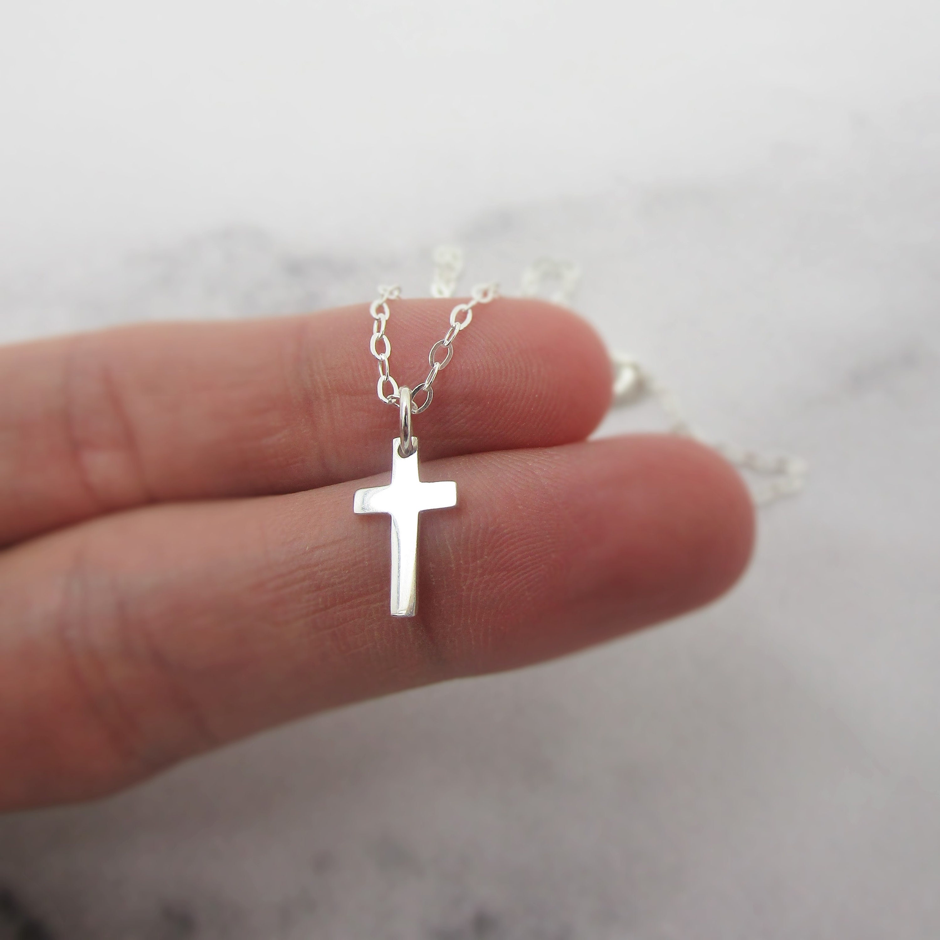 Sterling Silver Child's Cross Necklace Tiny Cross Girls Etsy