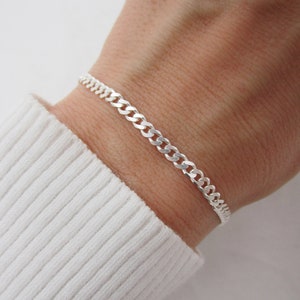Silver Curb Chain Bracelet, Real Sterling Silver Chunky Link Bracelet, Unisex or Mens