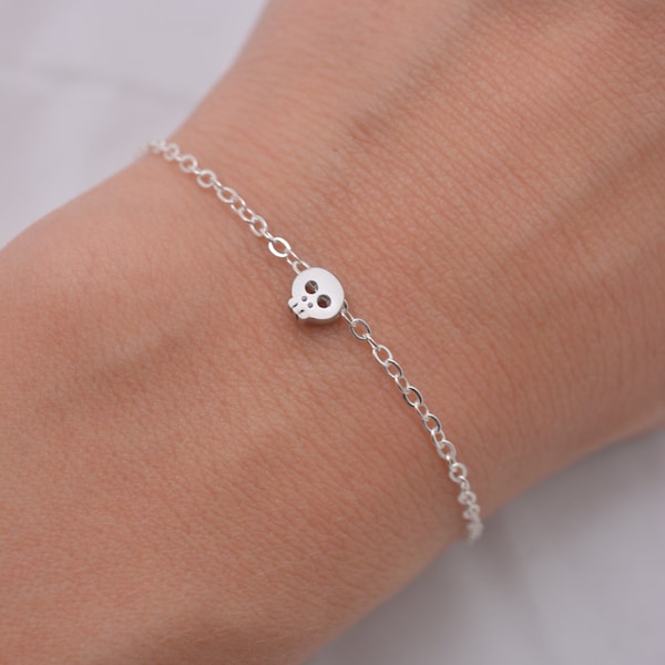 Tiny Silver Skull Bracelet, Mini Skull on Real Silver Chain, Skeleton, Gift for Her