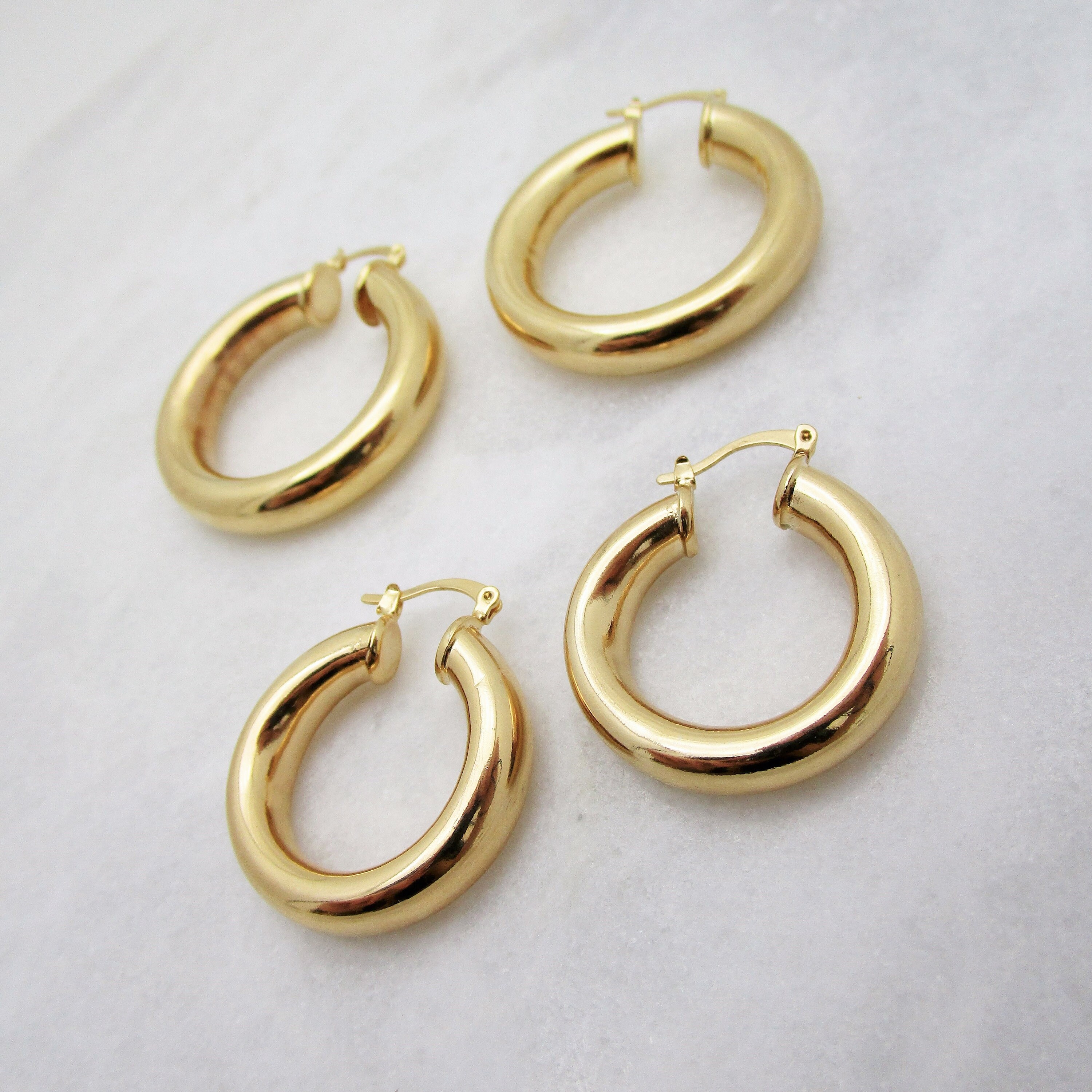 Large Chunky Gold Hoop Earrings 18K Gold Filled Thick Hoops Etsy