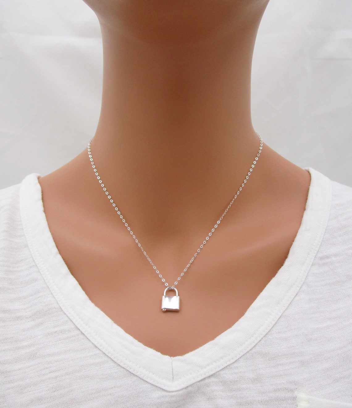 Sterling Silver Lock Necklace Tiny Padlock Necklace Etsy