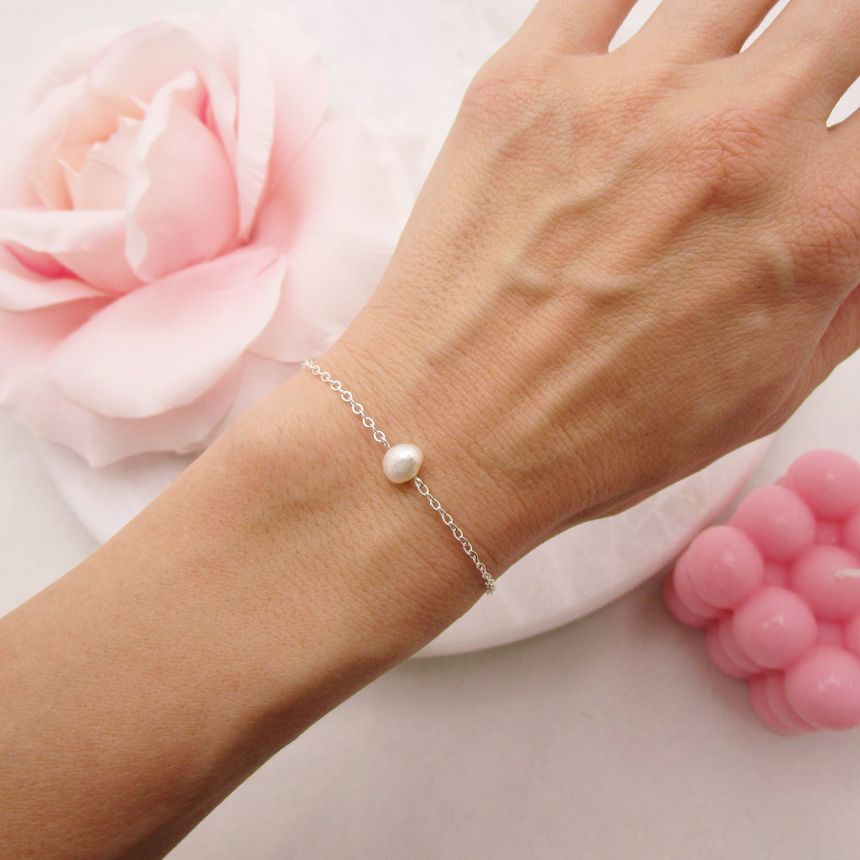 Baroque Pearl Bracelet, 18k Gold Filled Pearl Metal Chain