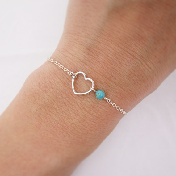 Sterling Silver Heart and Real Turquoise Bracelet: Valentine's Gift