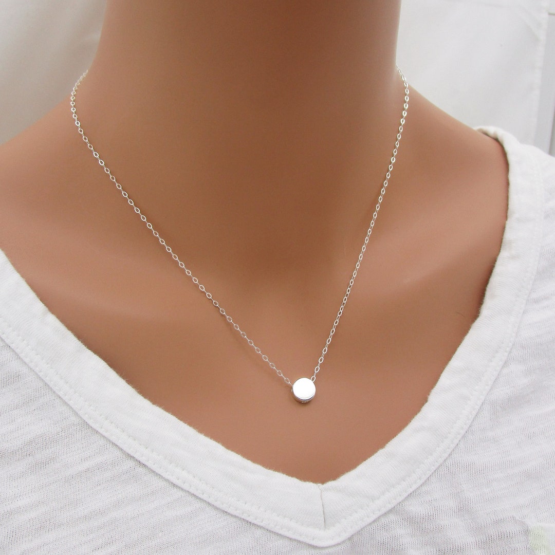Sterling Silver Dot Necklace, Floating Tiny Dot Necklace, Minimalist