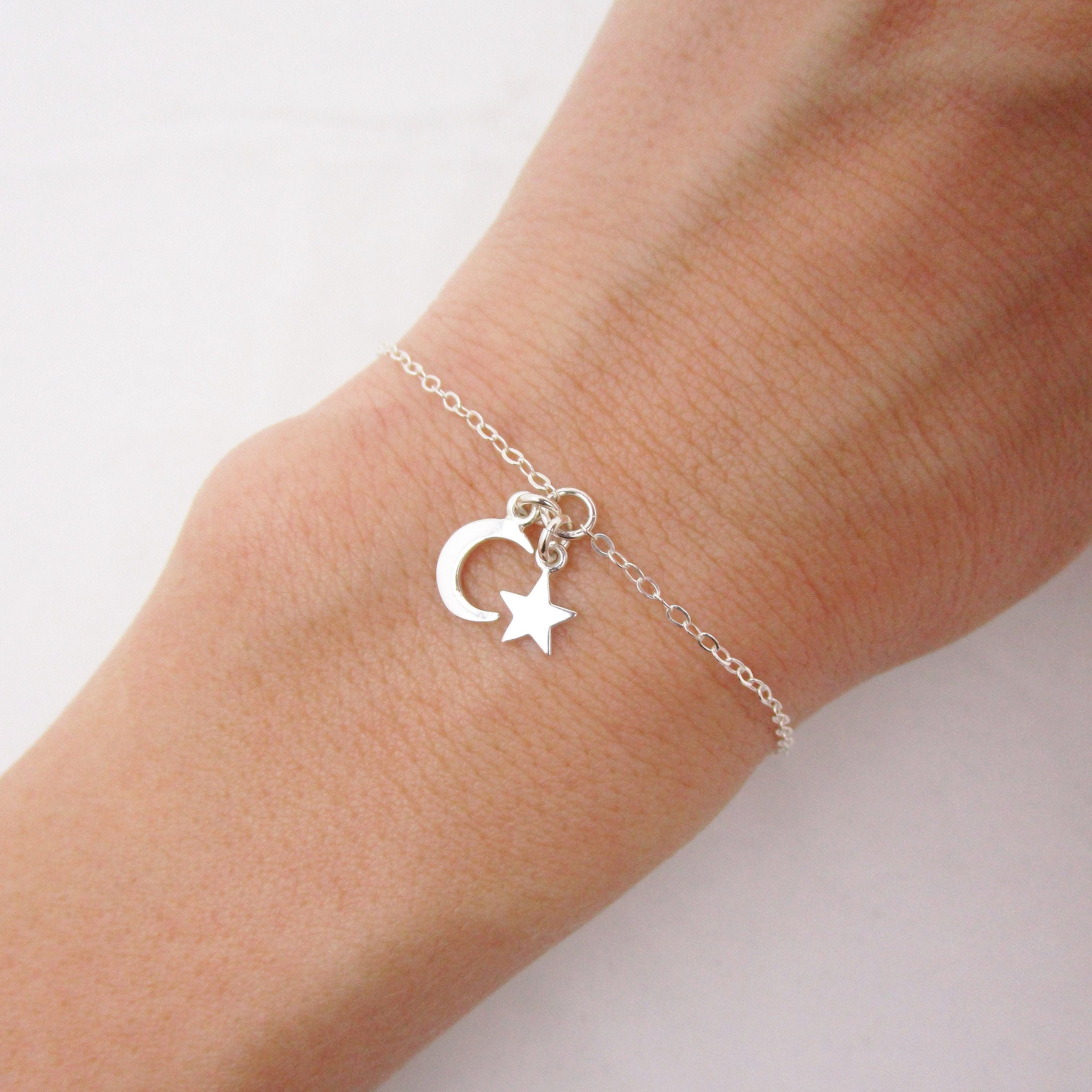 Amazon.com: Dainty Star Moon Bracelets 925 Sterling Silver