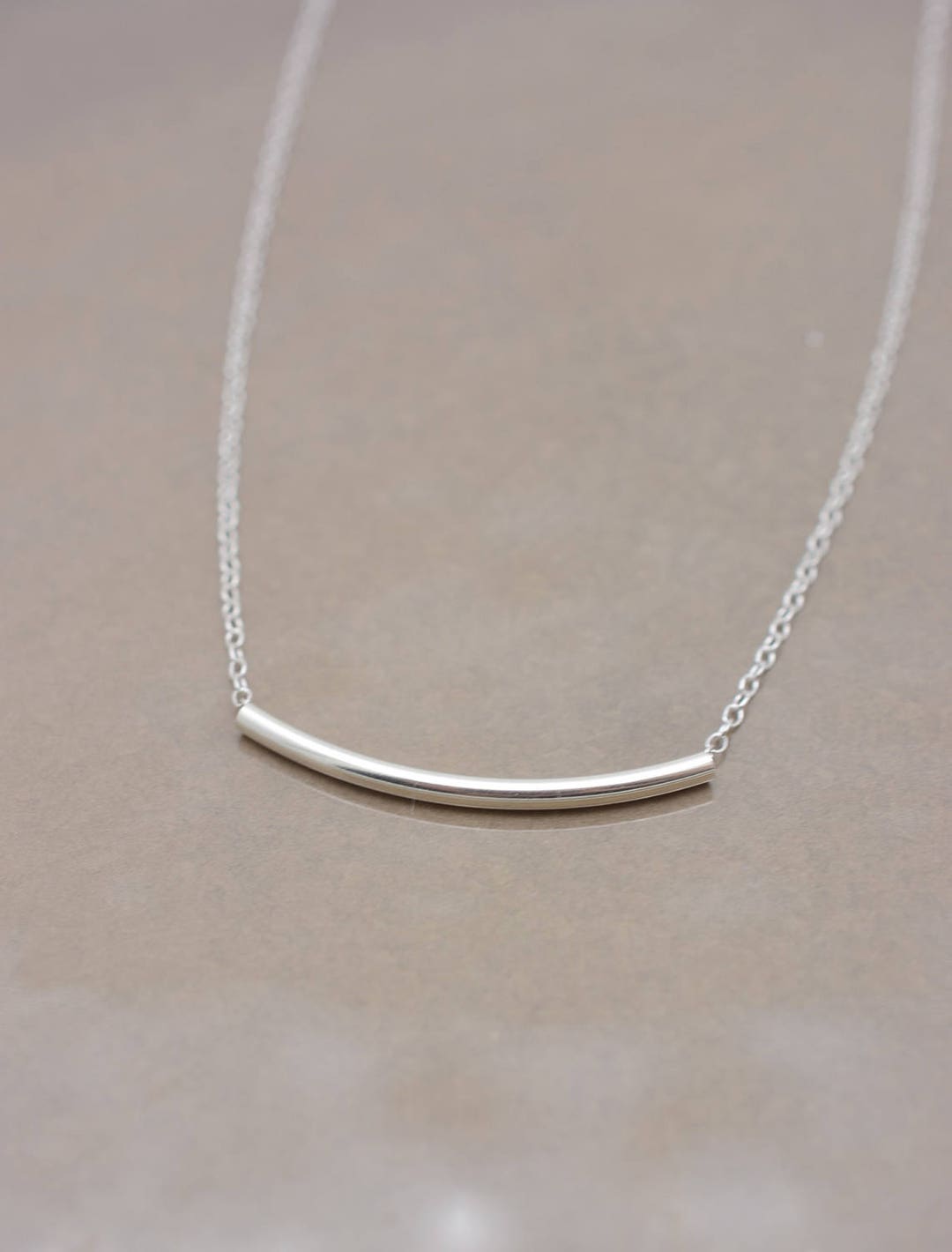 Silver Tube Necklace Curved Tube Bar Necklace Real Sterling Etsy