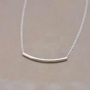 Silver Tube Necklace, Curved Tube Bar Necklace, Real Sterling Silver, Layering Necklace