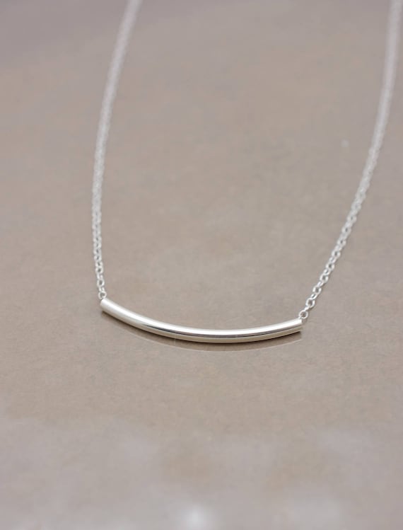Silver Tube Necklace Curved Tube Bar Necklace Real Sterling Etsy