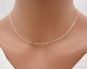 Sterling Silver Bar Link Necklace, Dainty Chain Choker