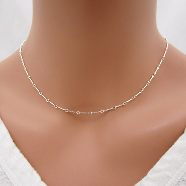 Sterling Silver Bar Link Necklace, Dainty Chain Choker