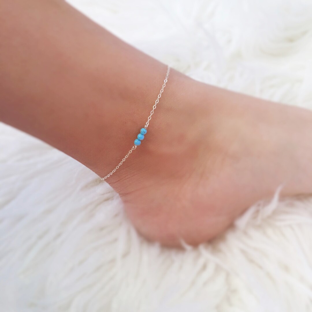 Turquoise and Sterling Silver Anklet Real Turquoise Bead Etsy