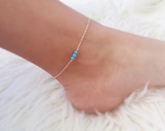 Real Turquoise and Sterling Silver Anklet, Santa Fe Ankle Bracelet
