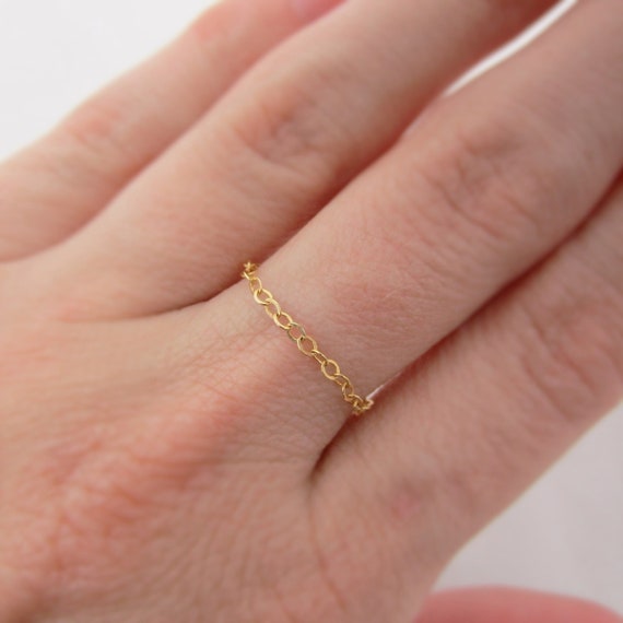 Gold Chain Ring 14K Gold Filled Chain Link Dainty Thin Stacking