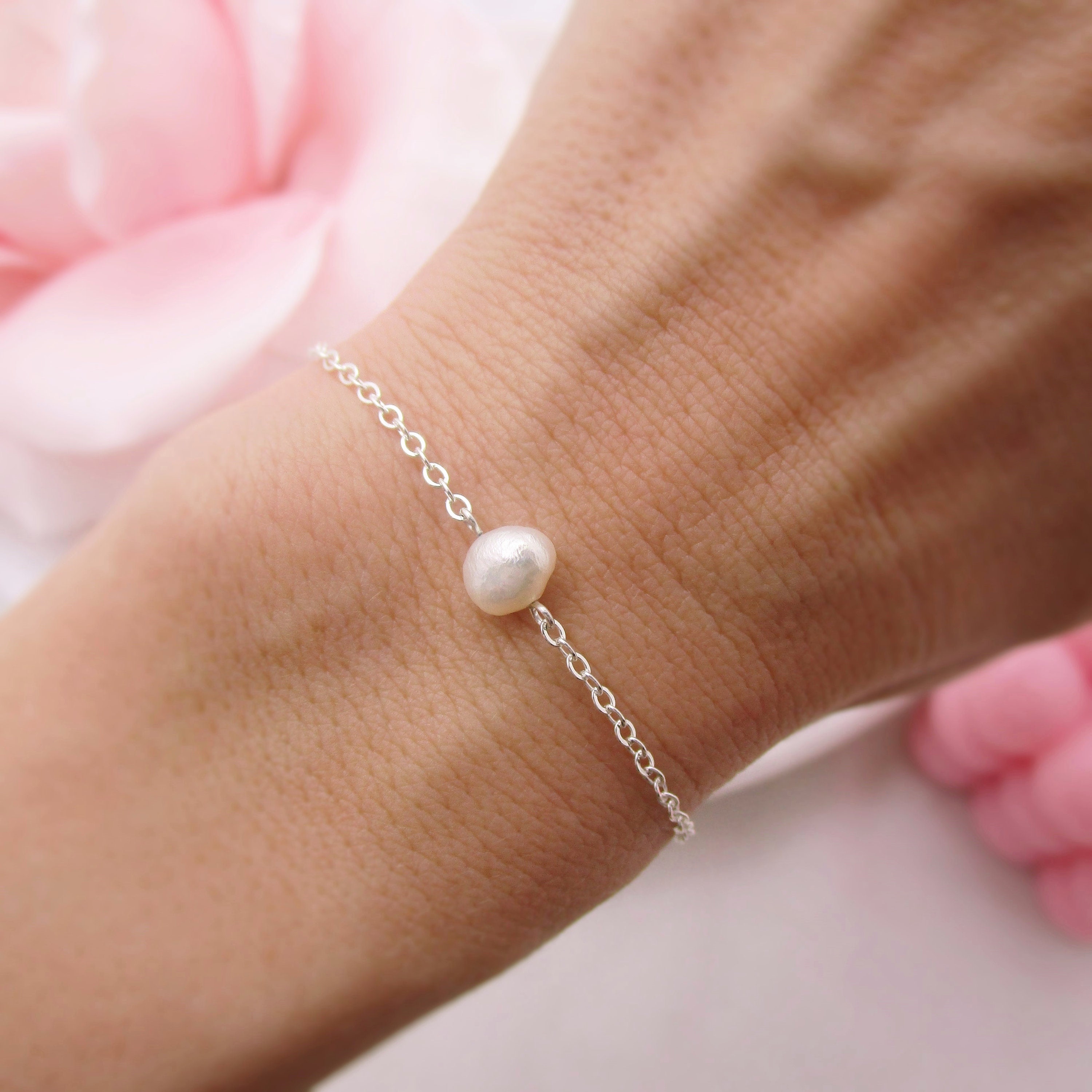 Baroque Pearl Bracelet, 925 Sterling Silver and Real Freshwater
