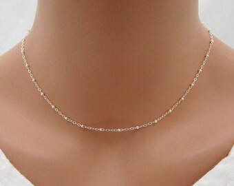 Sterling Silver Satellite Chain Necklace, Dainty Beaded Chain Choker