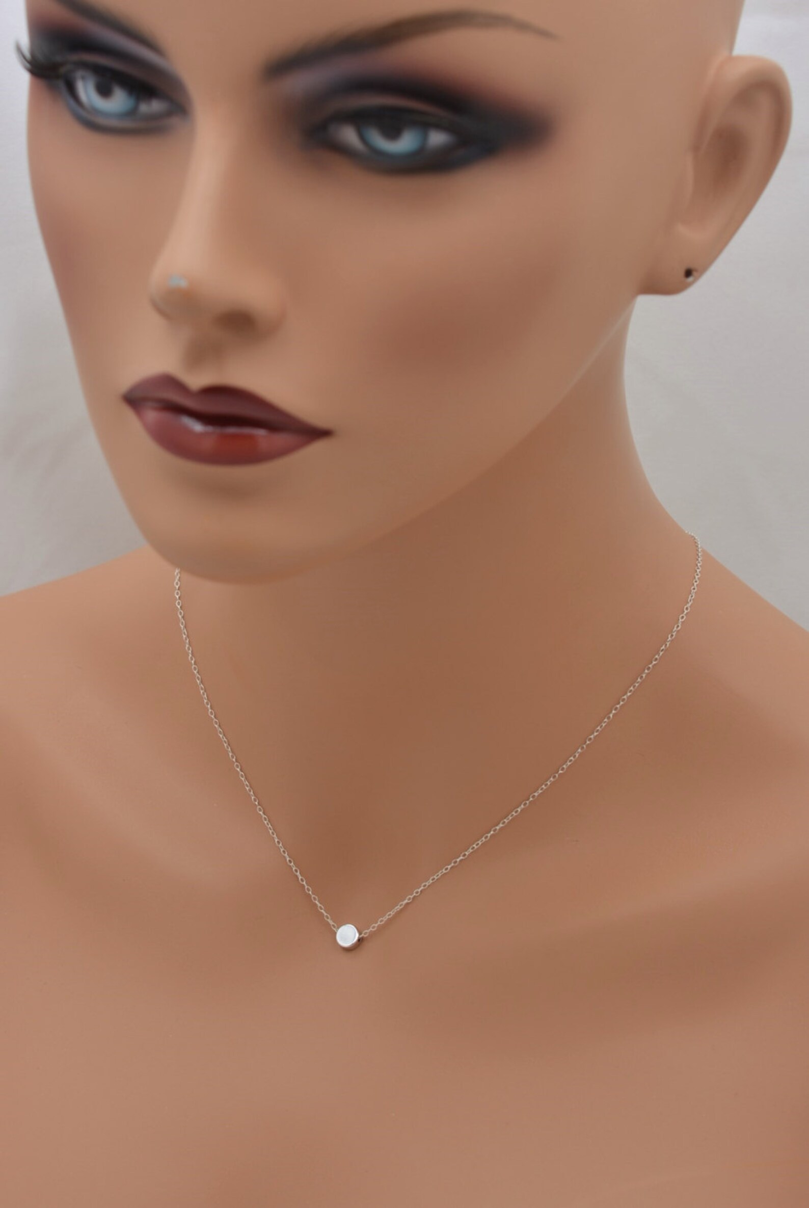 Sterling Silver Dot Necklace Floating Tiny Dot Necklace Etsy