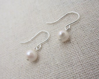 Tiny Real Pearl and Sterling Silver Earrings, Freshwater Pearl Gift for Her