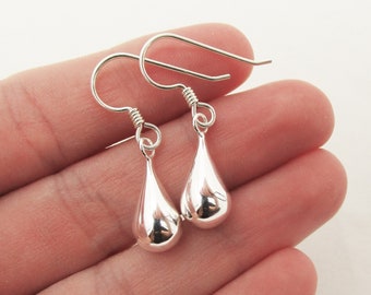 Sterling Silver Teardrop Earrings, Rounded Silver Drop Earrings