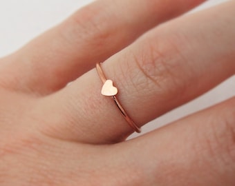 Rose Gold Tiny Heart Ring, Rose Gold Filled Stacking Ring, Dainty Heart Mom Ring, 14K Gold Fill