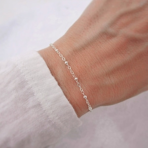 925 Sterling Silver Satellite Chain Bracelet, Dainty Beaded Layering Bracelet