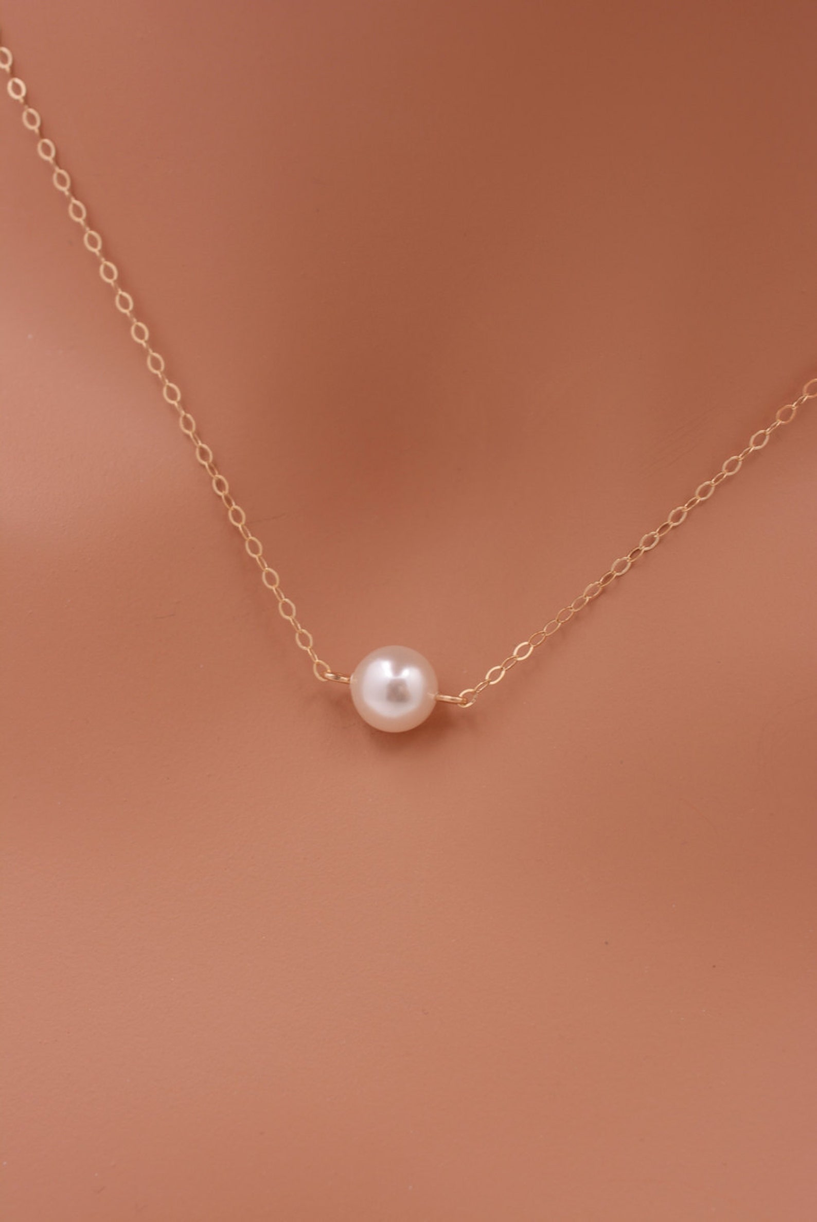 Gold Pearl Necklace Floating Pearl Necklace in Real Gold Etsy