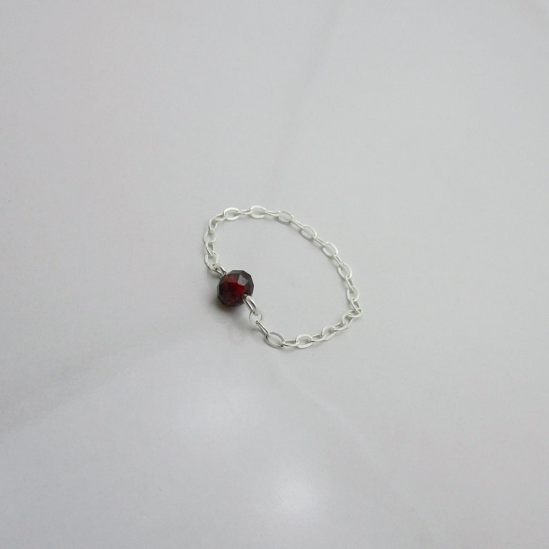 Dainty Garnet Ring in Sterling Silver, Tiny Garnet Gemstone Chain Ring, January Birthstone Stacking Ring image 3