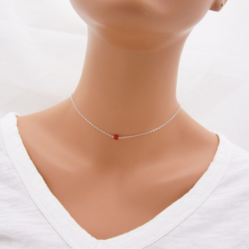 Sterling Silver Choker Necklace Dainty Carnelian Bead Etsy