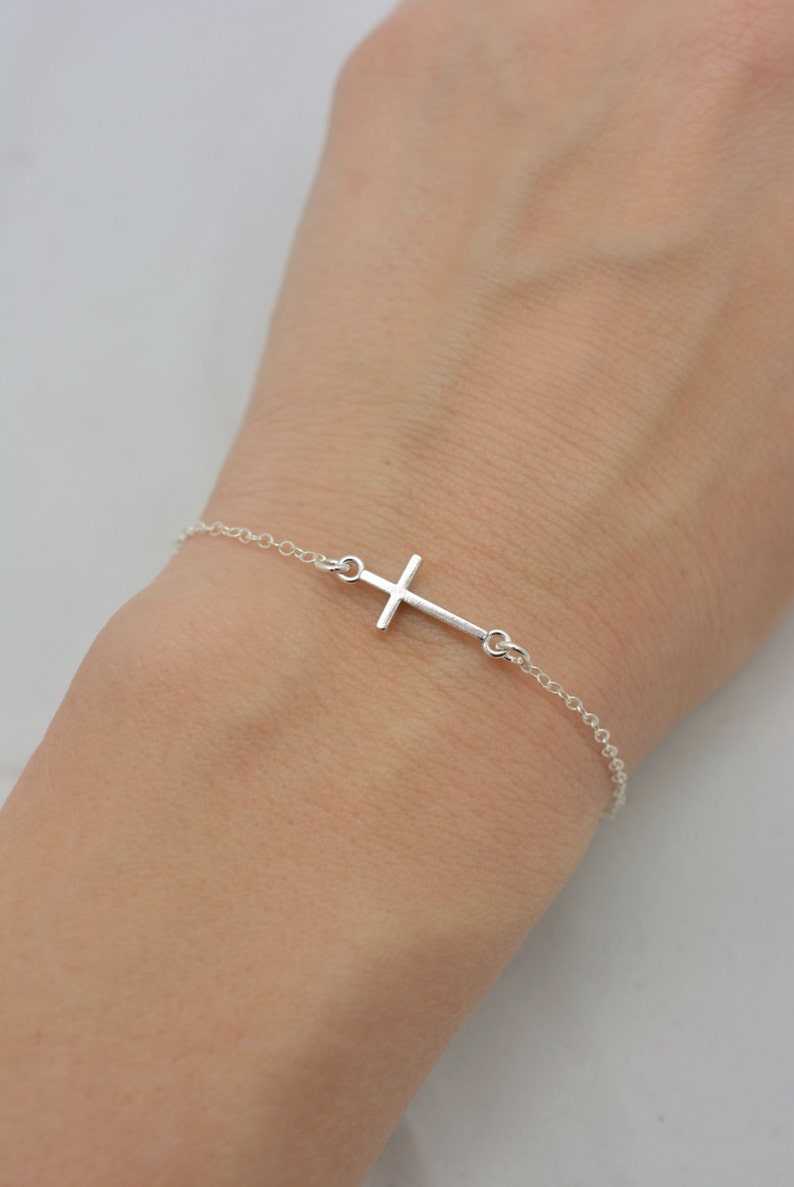 Sterling Silver Cross Bracelet Tiny Cross Bracelet Floating Etsy