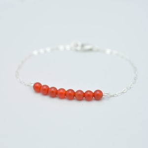 Carnelian Bead Bracelet, Orange Red Gemstone Bracelet 925 Sterling Silver