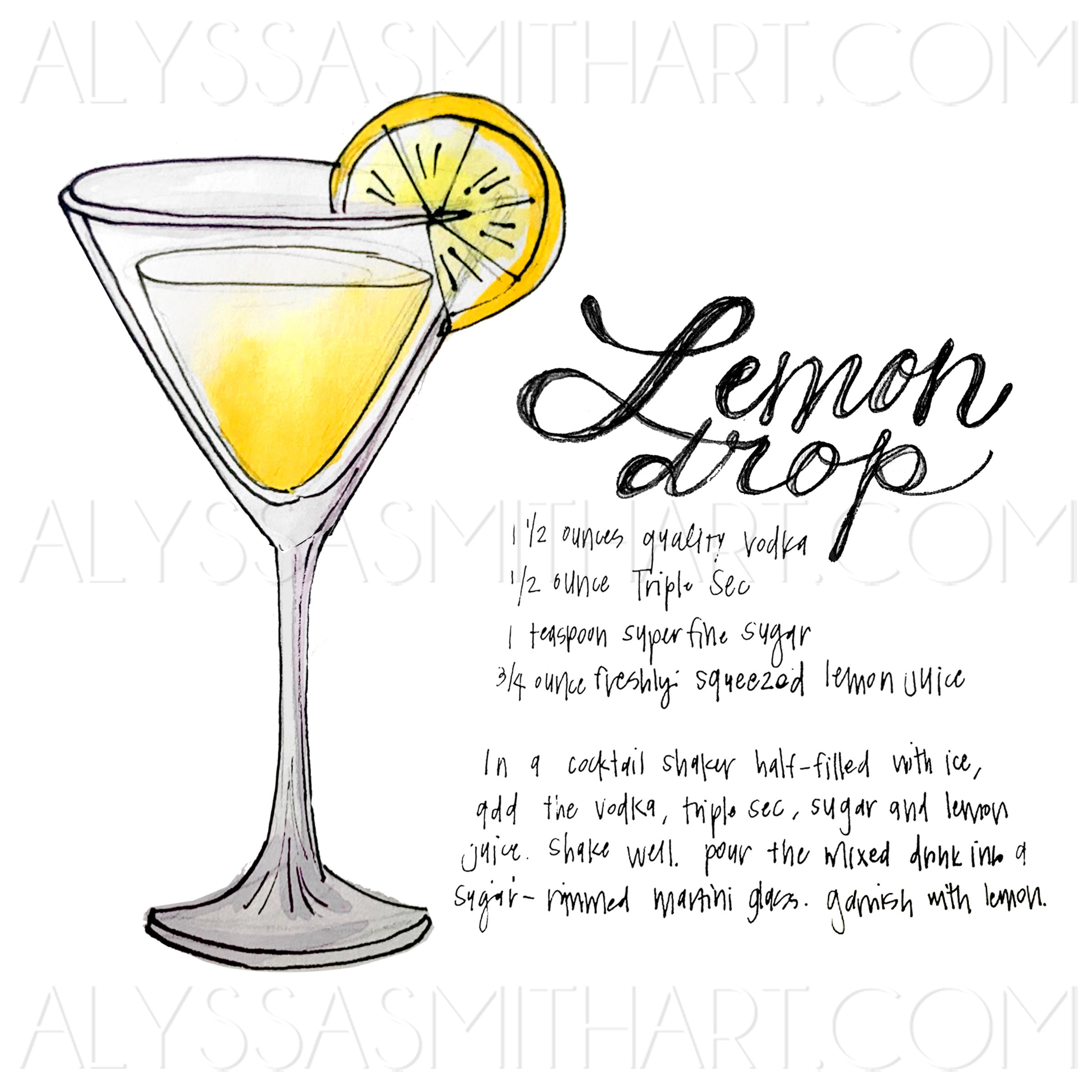 Lemon Drop Drink Print Etsy