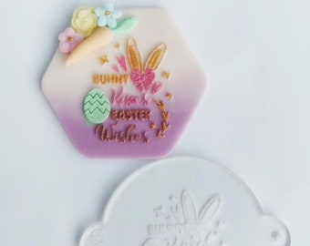 Bunny Kisses Easter Wishes Embosser Stamp. Easter Cupcakes and Cookies Icing Fondant Decoration. Gift for Bakers