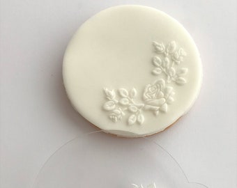 Rose Embosser Stamp. Pretty Floral Food Safe Acrylic Icing Fondant Cookie Embosser Stamp. Biscuit decoration for cake makers. Bridal theme