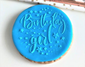 Birthday Girl Embosser. Stars  Design. Fondant Cookie Debosser Stamp. Birthday biscuit decoration for cake makers.